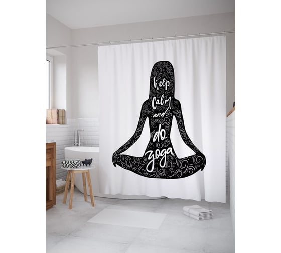 Штора (занавеска) для ванной JoyArty "Сохраняй спокойствие и занимайся йогой" из сатена, 180х200 см с крючками, sc_54177 1