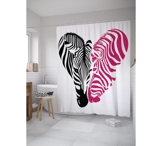 Штора (занавеска) для ванной JoyArty "Две зебры" из сатена, 180х200 см с крючками, sc_61660 1
