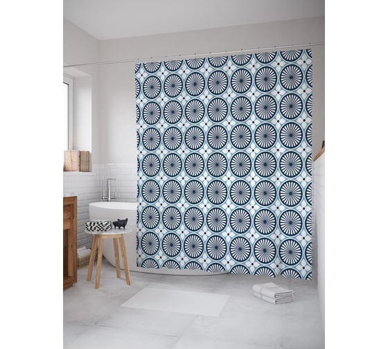 Штора (занавеска) для ванной JoyArty "Цветы и колеса" из сатена, 180х200 см с крючками, sc_63955 1