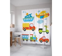 Штора (занавеска) для ванной JoyArty "От Мотороллера до корабля" из сатена, 180х200 см с крючками, sc_54127