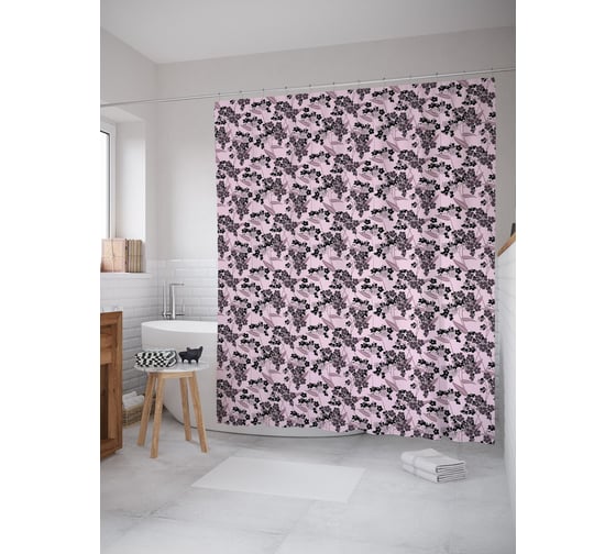 Штора (занавеска) для ванной JoyArty "Темные мелкоцветы" из сатена, 180х200 см с крючками, sc_62744 1