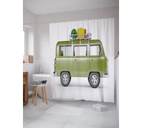 Штора (занавеска) для ванной JoyArty "Бусик для туризма" из сатена, 180х200 см с крючками, sc_62797