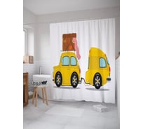 Штора (занавеска) для ванной JoyArty "На машинке в поход" из сатена, 180х200 см с крючками, sc_62793