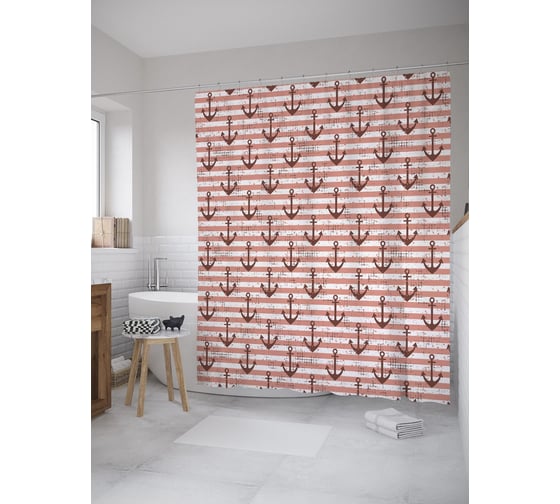 Штора (занавеска) для ванной JoyArty "Якоря на полосах гранж" из сатена, 180х200 см с крючками, sc_61844 1