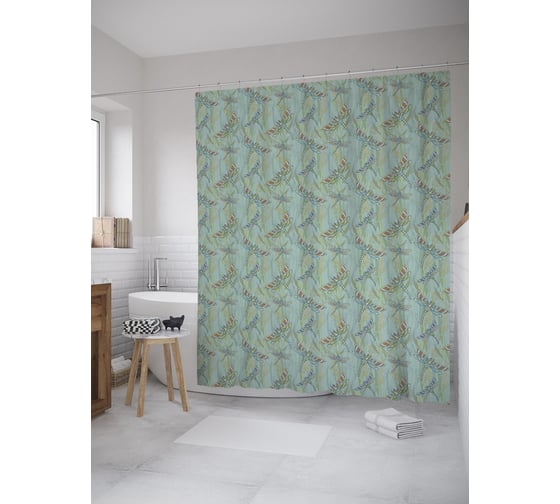 Штора (занавеска) для ванной JoyArty "Полосатые крылья стрекоз" из сатена, 180х200 см с крючками, sc_55580 1