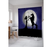 Штора (занавеска) для ванной JoyArty "Девушка и единорог" из сатена, 180х200 см с крючками, sc_62720