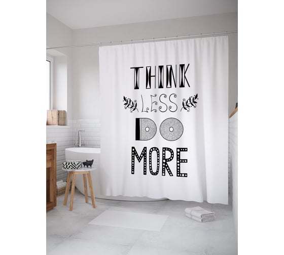 Штора (занавеска) для ванной JoyArty "Думай меньше, делай больше" из сатена, 180х200 см с крючками, sc_53218 1