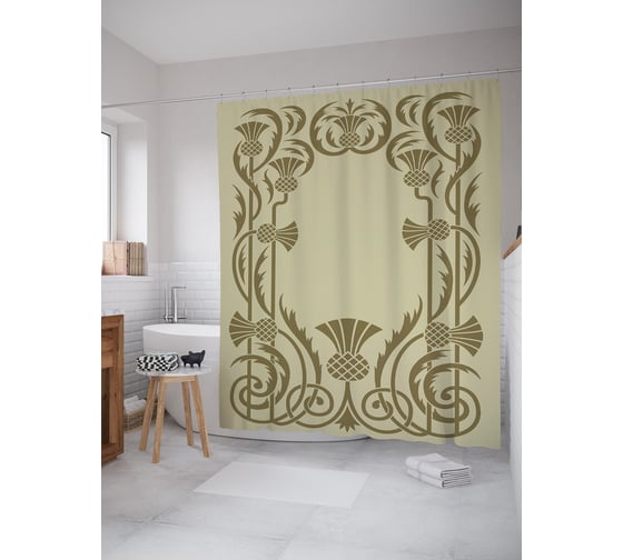 Штора (занавеска) для ванной JoyArty "Орнаментальный чертополох" из сатена, 180х200 см с крючками, sc_62551 1