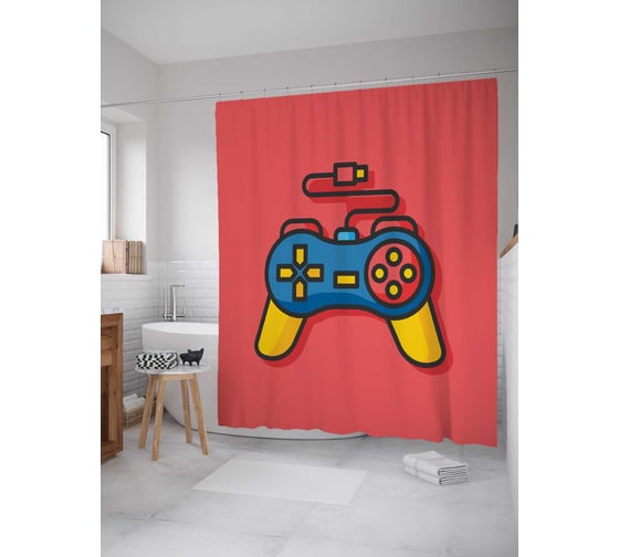 Штора (занавеска) для ванной JoyArty "Игровой джойстик" из сатена, 180х200 см с крючками, sc_57350 1
