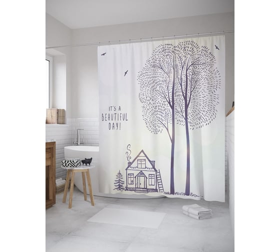 Штора (занавеска) для ванной JoyArty "Прекрасный день" из сатена, 180х200 см с крючками, sc_61628 1
