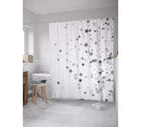 Штора (занавеска) для ванной JoyArty "Звезды моно" из сатена, 180х200 см с крючками, sc_60846