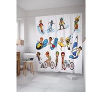 Штора (занавеска) для ванной JoyArty "Атрибуты для активного отдыха" из сатена, 180х200 см с крючками, sc_63772