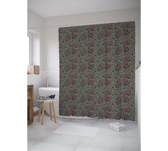 Штора (занавеска) для ванной JoyArty "Плоские цветы дудл" из сатена, 180х200 см с крючками, sc_59099 1