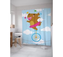Штора (занавеска) для ванной JoyArty "На колесе по канату" из сатена, 180х200 см с крючками, sc_62841