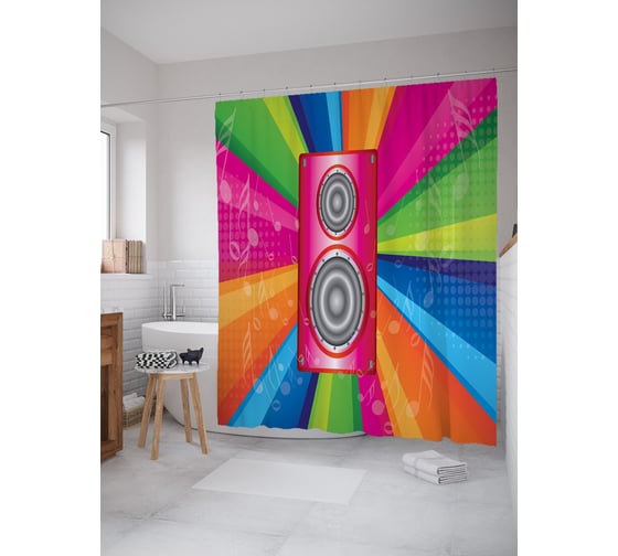 Штора (занавеска) для ванной JoyArty "Музыкальная колонка" из сатена, 180х200 см с крючками, sc_63020 1