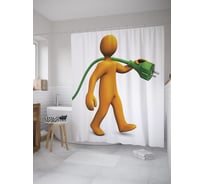 Штора (занавеска) для ванной JoyArty "Электро человечек" из сатена, 180х200 см с крючками, sc_60260