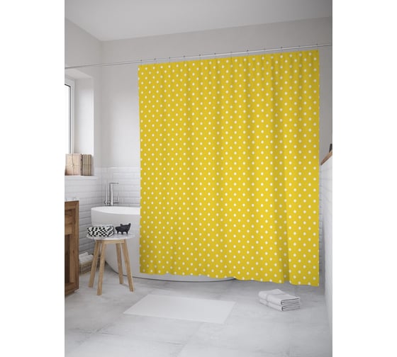 Штора (занавеска) для ванной JoyArty "Солнечное полотно с горошком" из сатена, 180х200 см с крючками, sc_60881 1