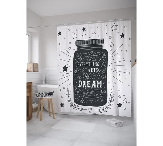 Штора (занавеска) для ванной JoyArty "Все начинается с мечты" из сатена, 180х200 см с крючками, sc_61646 1
