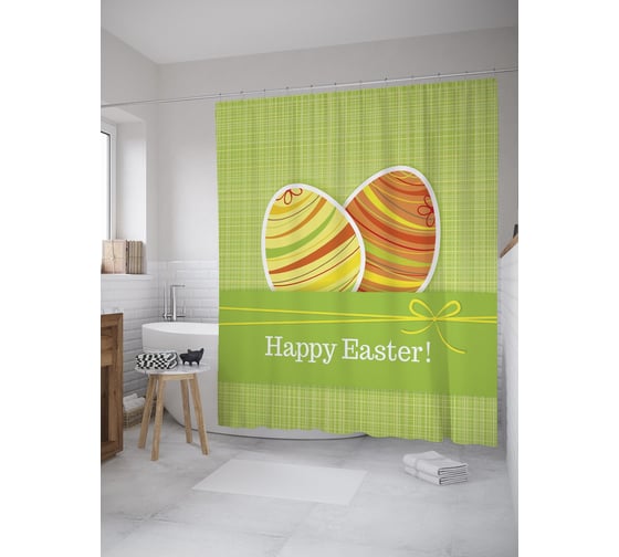 Штора (занавеска) для ванной JoyArty "Полосатые пасхальные яйца" из сатена, 180х200 см с крючками, sc_60248 1
