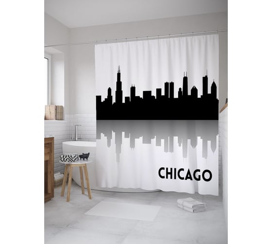 Штора (занавеска) для ванной JoyArty "Тени Чикаго" из сатена, 180х200 см с крючками, sc_60424