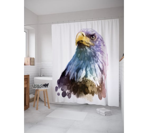 Штора (занавеска) для ванной JoyArty "Гордый орел" из сатена, 180х200 см с крючками, sc_63505 1