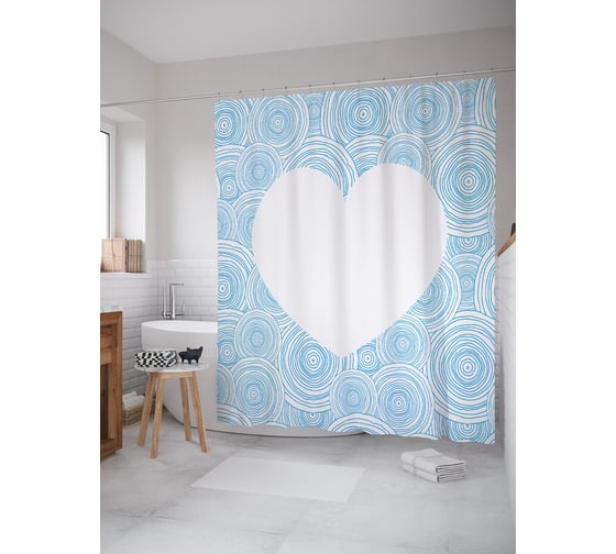 Штора (занавеска) для ванной JoyArty "Сердце на дисках" из сатена, 180х200 см с крючками, sc_62529 1