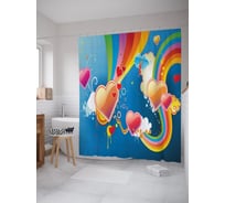 Штора (занавеска) для ванной JoyArty "Сердце и радуга" из сатена, 180х200 см с крючками, sc_63012