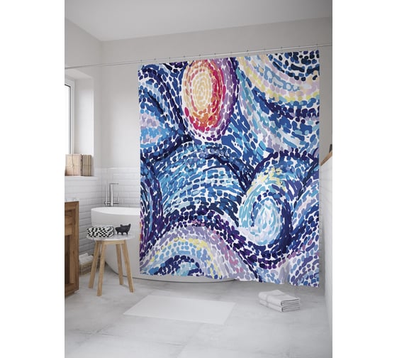 Штора (занавеска) для ванной JoyArty "Абстракция неба" из сатена, 180х200 см с крючками, sc_61980 1