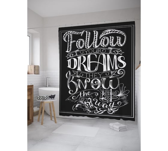 Штора (занавеска) для ванной JoyArty "Следуй своей мечте" из сатена, 180х200 см с крючками, sc_61626 1