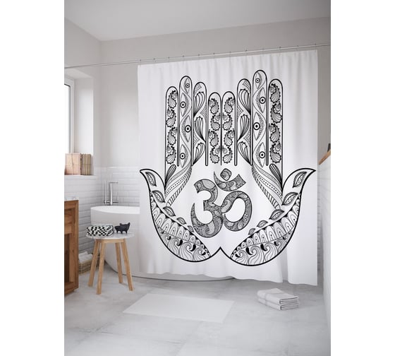 Штора (занавеска) для ванной JoyArty "Хамса в двух ладонях" из сатена, 180х200 см с крючками, sc_64233 1