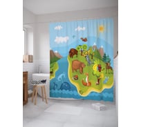 Штора (занавеска) для ванной JoyArty "Животный мир континентов" из сатена, 180х200 см с крючками, sc_64080