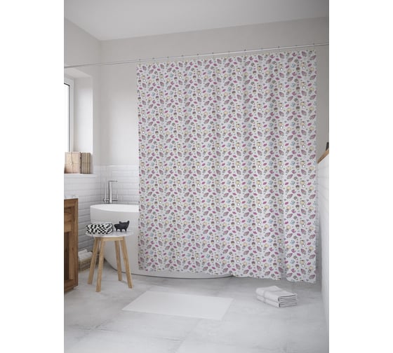 Штора (занавеска) для ванной JoyArty "Молодожены наив" из сатена, 180х200 см с крючками, sc_55542 1