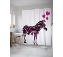 Штора (занавеска) для ванной JoyArty "Зебра в сердцах" из сатена, 180х200 см с крючками, sc_61658