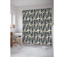 Штора (занавеска) для ванной JoyArty "Тропические листья и горох" из сатена, 180х200 см с крючками, sc_58003