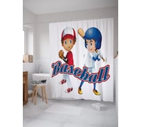 Штора (занавеска) для ванной JoyArty "Игра бейсбол" из сатена, 180х200 см с крючками, sc_63770