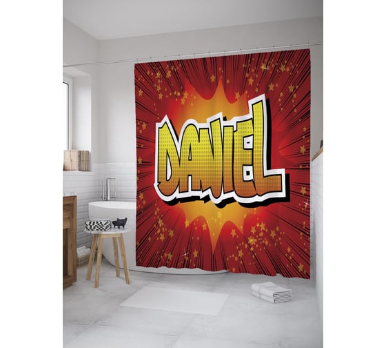 Штора (занавеска) для ванной JoyArty "Даниел" из сатена, 180х200 см с крючками, sc_61227 1