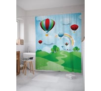Штора (занавеска) для ванной JoyArty "Воздушные шары над землей" из сатена, 180х200 см с крючками, sc_62710