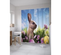 Штора (занавеска) для ванной JoyArty "Заяц и пасхальные яйца" из сатена, 180х200 см с крючками, sc_60245