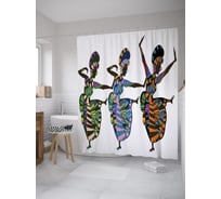 Штора (занавеска) для ванной JoyArty "Танцующие африканки" из сатена, 180х200 см с крючками, sc_61738