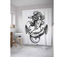 Штора (занавеска) для ванной JoyArty "Русалка на якоре" из сатена, 180х200 см с крючками, sc_61832