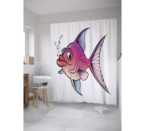 Штора (занавеска) для ванной JoyArty "Рыбка для поцелуев" из сатена, 180х200 см с крючками, sc_55058