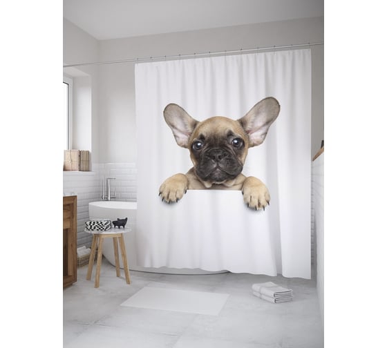 Штора (занавеска) для ванной JoyArty "Ушастый щенок" из сатена, 180х200 см с крючками, sc_60796 1