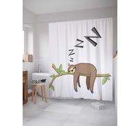 Штора (занавеска) для ванной JoyArty "Ленивец мурлычет" из сатена, 180х200 см с крючками, sc_37881