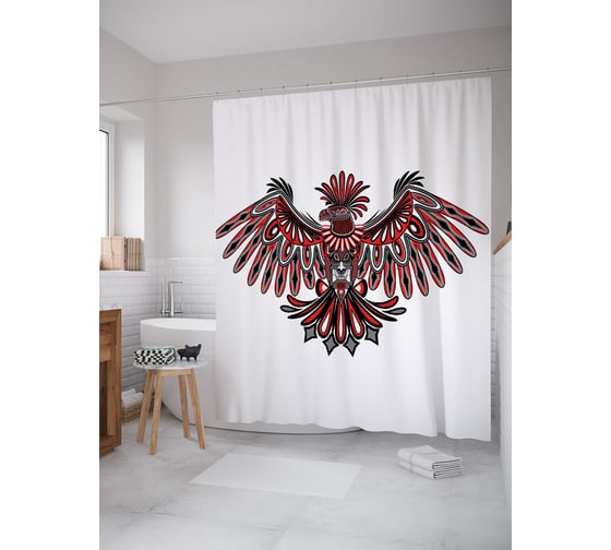 Штора (занавеска) для ванной JoyArty "Этнический орел" из сатена, 180х200 см с крючками, sc_63506 1