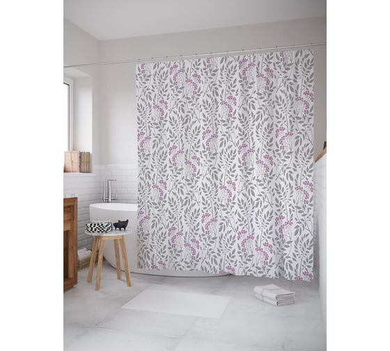 Штора (занавеска) для ванной JoyArty "Лесные ягоды" из сатена, 180х200 см с крючками, sc_53464 1