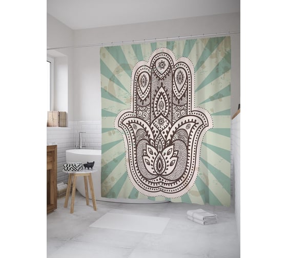 Штора (занавеска) для ванной JoyArty "Хамса гранж" из сатена, 180х200 см с крючками, sc_61349 1