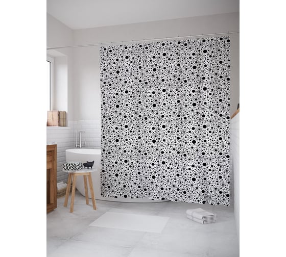 Штора (занавеска) для ванной JoyArty "Графические зонтики" из сатена, 180х200 см с крючками, sc_63483 1