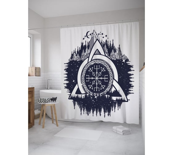 Штора (занавеска) для ванной JoyArty "Вегвизир" из сатена, 180х200 см с крючками, sc_60134 1