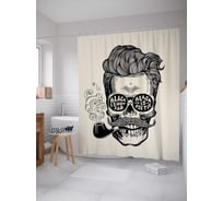 Штора (занавеска) для ванной JoyArty "Курящий череп с усами" из сатена, 180х200 см с крючками, sc_40067