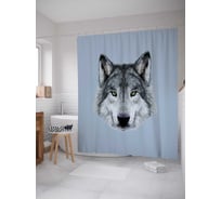 Штора (занавеска) для ванной JoyArty "Волчий взгляд" из сатена, 180х200 см с крючками, sc_48451